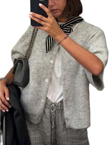 Women Knit Cardigan Sweater Y2k Short Sleeve Button Down Crop Top Sweaters Lightweight Coquette Shirt Summer in Saudi Arabia