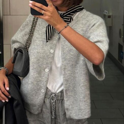 Women Knit Cardigan Sweater Y2k Short Sleeve Button Down Crop Top Sweaters Lightweight Coquette Shirt Summer in Saudi Arabia