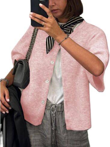 Women Knit Cardigan Sweater Y2k Short Sleeve Button Down Crop Top Sweaters Lightweight Coquette Shirt Summer in Saudi Arabia