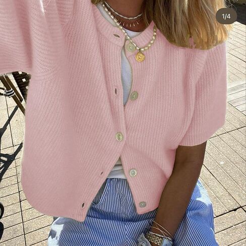 Women Knit Cardigan Sweater Y2k Short Sleeve Button Down Crop Top Sweaters Lightweight Coquette Shirt Summer in Saudi Arabia