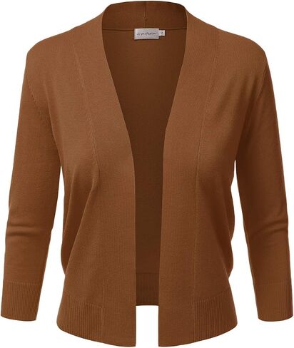 JJ Perfection Casual Crop Open Front Knit Cardigan 3/4 Sleeve Cropped Cardigan Basic Sweater Jacket for Womens with Plus Size in Saudi Arabia
