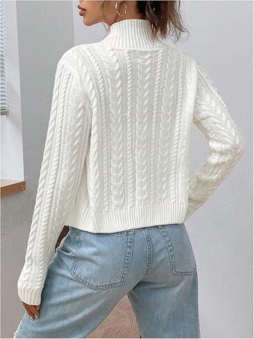 MakeMeChic Women's Cable Knit Mock Neck Zipper Crop Top Long Sleeve Lightweight Cardigan Sweater in Kuwait