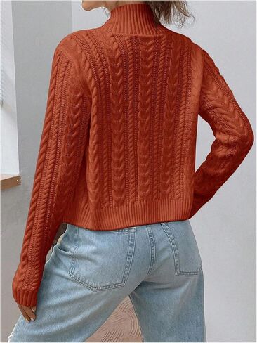 MakeMeChic Women's Cable Knit Mock Neck Zipper Crop Top Long Sleeve Lightweight Cardigan Sweater in Kuwait