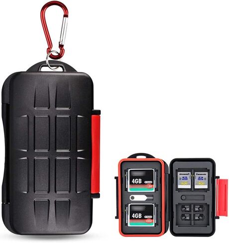 Kiorafoto 24 Slots Memory Card Case for SD Micro SD TF,IPX5 Water-Resistant | Anti-Shock,Memory Card Holder for 12 MicroSD SDXC SDHC TF & 12 SD SDXC SDHC Cards,Hard Shell with Rubber Interior & Carabiner in Kuwait