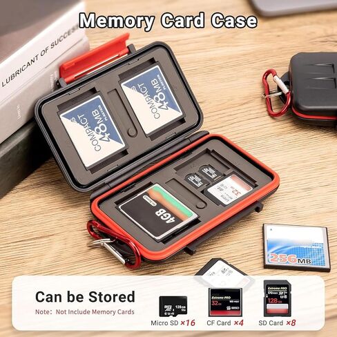 Kiorafoto 24 Slots Memory Card Case for SD Micro SD TF,IPX5 Water-Resistant | Anti-Shock,Memory Card Holder for 12 MicroSD SDXC SDHC TF & 12 SD SDXC SDHC Cards,Hard Shell with Rubber Interior & Carabiner in Kuwait