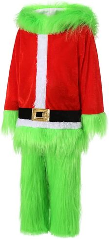 Toddler Kid Boy Girl Green Furry Monster Costume Hooded Santa Claus Christmas Cosplay Clothes Halloween Party Outfit in Saudi Arabia