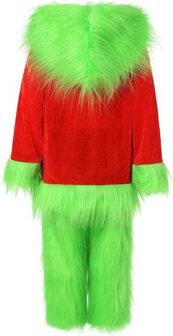 Toddler Kid Boy Girl Green Furry Monster Costume Hooded Santa Claus Christmas Cosplay Clothes Halloween Party Outfit in Saudi Arabia