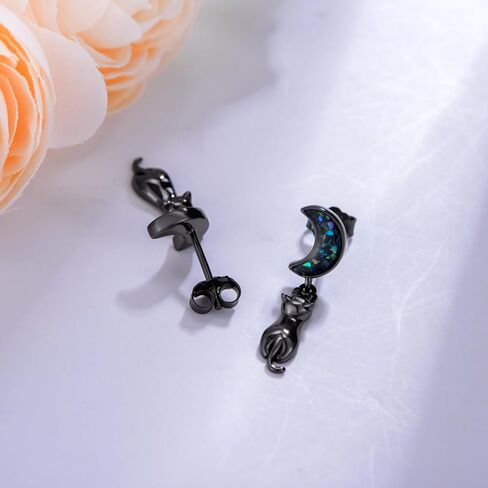 Cat/Bat Earrings for Women 925 Sterling Silver Cat Jewelry Dangle Earrings Gifts in Kuwait