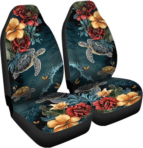 Universal Watercolor Hawaii Turtle Floral Print Front Seat Cover Set of 2, Washable Soft Seat Protector, Vehicle Seat Protector Car Covers for Auto Sedan SUV Truck Auto Accessories in Kuwait