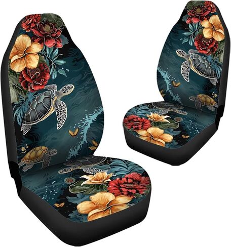 Universal Watercolor Hawaii Turtle Floral Print Front Seat Cover Set of 2, Washable Soft Seat Protector, Vehicle Seat Protector Car Covers for Auto Sedan SUV Truck Auto Accessories in Kuwait