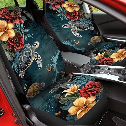 Universal Watercolor Hawaii Turtle Floral Print Front Seat Cover Set of 2, Washable Soft Seat Protector, Vehicle Seat Protector Car Covers for Auto Sedan SUV Truck Auto Accessories in Kuwait