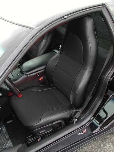 Iggee Artificial Leather Custom Made Original fit Front Seat Covers Designed for 1997-2004 Chevy Corvette C5 (Black) in Saudi Arabia