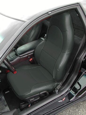 Iggee Artificial Leather Custom Made Original fit Front Seat Covers Designed for 1997-2004 Chevy Corvette C5 (Black) in Saudi Arabia