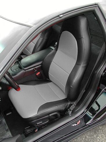 Iggee Artificial Leather Custom Made Original fit Front Seat Covers Designed for 1997-2004 Chevy Corvette C5 (Black) in Saudi Arabia