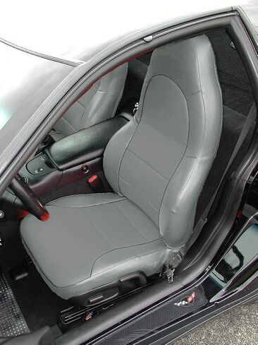 Iggee Artificial Leather Custom Made Original fit Front Seat Covers Designed for 1997-2004 Chevy Corvette C5 (Black) in Saudi Arabia