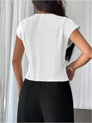 Milumia Women's Button Front V Neck Cap Sleeve Asymmetrical Hem Office Blazers in Saudi Arabia