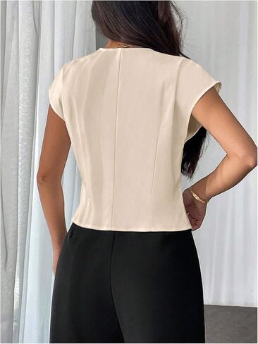 Milumia Women's Button Front V Neck Cap Sleeve Asymmetrical Hem Office Blazers in Saudi Arabia