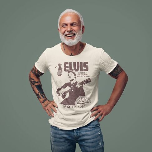 Elvis Sun Records T Shirt Adult Short Sleeve T Shirt Vintage Style Graphic Tee in Saudi Arabia