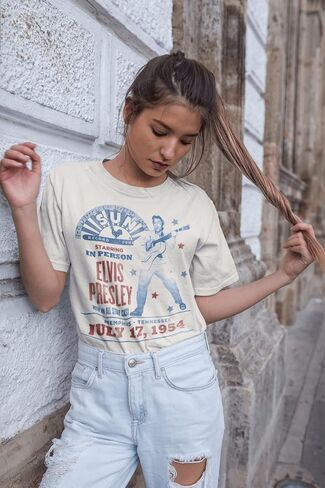 Elvis Sun Records T Shirt Adult Short Sleeve T Shirt Vintage Style Graphic Tee in Saudi Arabia