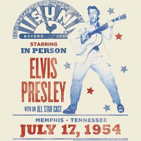 Elvis Sun Records T Shirt Adult Short Sleeve T Shirt Vintage Style Graphic Tee in Saudi Arabia