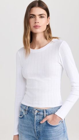 perfectwhitetee Women's Leah Pointelle Long Sleeve Top in Saudi Arabia