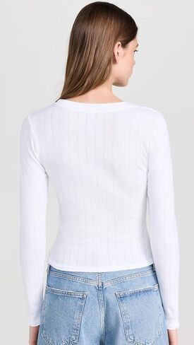 perfectwhitetee Women's Leah Pointelle Long Sleeve Top in Saudi Arabia