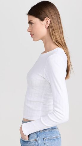 perfectwhitetee Women's Leah Pointelle Long Sleeve Top in Saudi Arabia