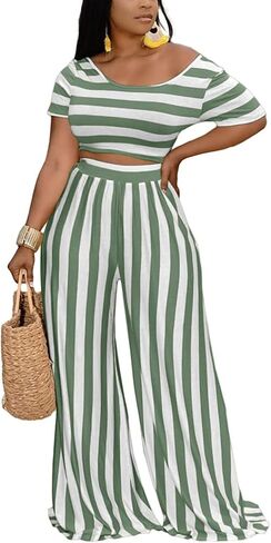 2 Piece Outfits for Women Sexy Backless Short Sleeve Crop Top High Waist Wide Leg Long Pant Sets Tracksuit Sport Set in Saudi Arabia