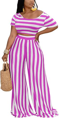 2 Piece Outfits for Women Sexy Backless Short Sleeve Crop Top High Waist Wide Leg Long Pant Sets Tracksuit Sport Set in Saudi Arabia