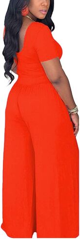 2 Piece Outfits for Women Sexy Backless Short Sleeve Crop Top High Waist Wide Leg Long Pant Sets Tracksuit Sport Set in Saudi Arabia