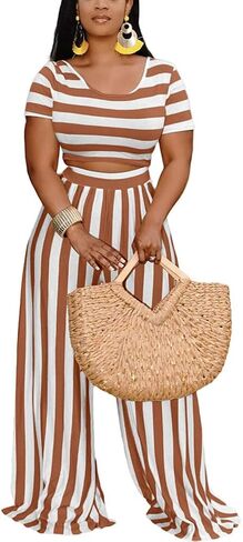 2 Piece Outfits for Women Sexy Backless Short Sleeve Crop Top High Waist Wide Leg Long Pant Sets Tracksuit Sport Set in Saudi Arabia
