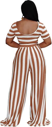 2 Piece Outfits for Women Sexy Backless Short Sleeve Crop Top High Waist Wide Leg Long Pant Sets Tracksuit Sport Set in Saudi Arabia