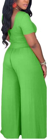 2 Piece Outfits for Women Sexy Backless Short Sleeve Crop Top High Waist Wide Leg Long Pant Sets Tracksuit Sport Set in Saudi Arabia