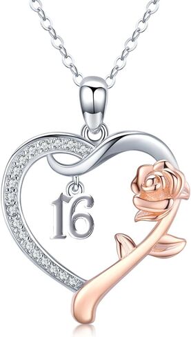 18 Year Old Girl Birthday Gifts / 10th/11th/12th/13th/15th/16th/17th/21th/30th/40th/ 50th/60th/70th/75th/80th/85th/90th Birthday Gifts for Women Daughter 925 Sterling Silver Love Heart Rose Flower Pendant Necklace for Wife Mom Mothers Day Christmas Annive in Saudi Arabia