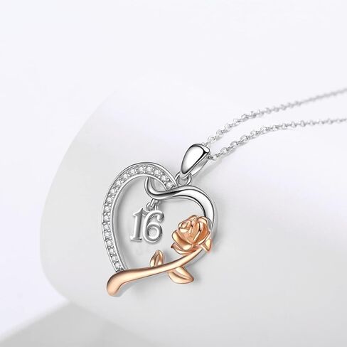 18 Year Old Girl Birthday Gifts / 10th/11th/12th/13th/15th/16th/17th/21th/30th/40th/ 50th/60th/70th/75th/80th/85th/90th Birthday Gifts for Women Daughter 925 Sterling Silver Love Heart Rose Flower Pendant Necklace for Wife Mom Mothers Day Christmas Annive in Saudi Arabia