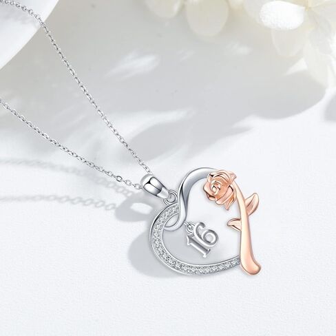 18 Year Old Girl Birthday Gifts / 10th/11th/12th/13th/15th/16th/17th/21th/30th/40th/ 50th/60th/70th/75th/80th/85th/90th Birthday Gifts for Women Daughter 925 Sterling Silver Love Heart Rose Flower Pendant Necklace for Wife Mom Mothers Day Christmas Annive in Saudi Arabia