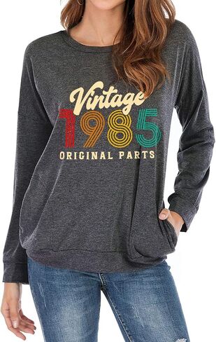 40th Birthday Gift Shirts Vintage 1985 Original Parts Shirts Sweatshirts for Women Casual Pullover Blouse Tops in Saudi Arabia