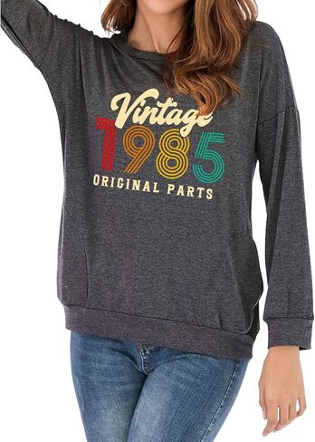 40th Birthday Gift Shirts Vintage 1985 Original Parts Shirts Sweatshirts for Women Casual Pullover Blouse Tops in Saudi Arabia