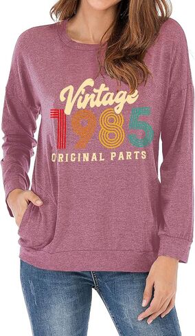 40th Birthday Gift Shirts Vintage 1985 Original Parts Shirts Sweatshirts for Women Casual Pullover Blouse Tops in Saudi Arabia
