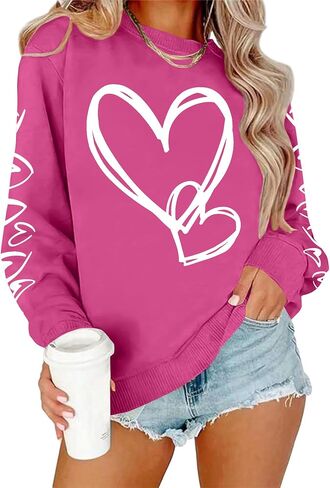 Valentines Day Shirts Women Valentine Crewneck Sweatshirts Love Heart Sweatshirt Valentine's Long Sleeve Tops in Saudi Arabia