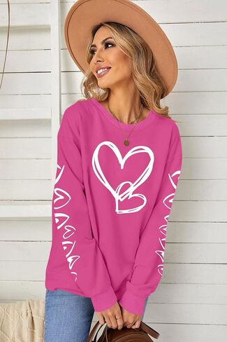 Valentines Day Shirts Women Valentine Crewneck Sweatshirts Love Heart Sweatshirt Valentine's Long Sleeve Tops in Saudi Arabia