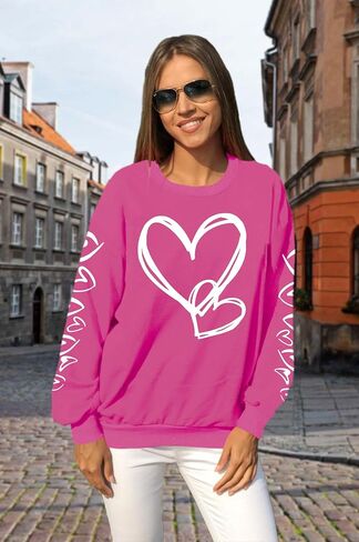 Valentines Day Shirts Women Valentine Crewneck Sweatshirts Love Heart Sweatshirt Valentine's Long Sleeve Tops in Saudi Arabia