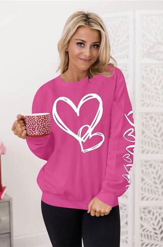 Valentines Day Shirts Women Valentine Crewneck Sweatshirts Love Heart Sweatshirt Valentine's Long Sleeve Tops in Saudi Arabia