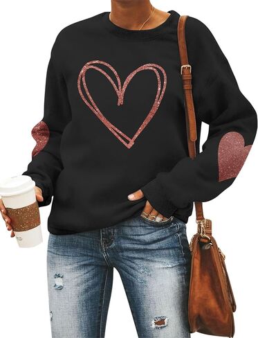 Valentines Day Shirts Women Valentine Crewneck Sweatshirts Love Heart Sweatshirt Valentine's Long Sleeve Tops in Saudi Arabia