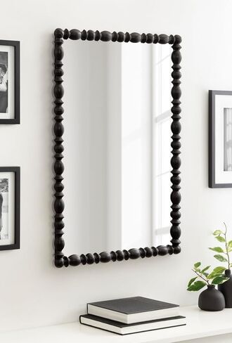 Kate and Laurel Prindle Turned Wood Beaded Rectangle Mirror, 23 x 34, Black, Vintage Rectangular Wall Mirror for Use as Fireplace Mantel Mirror Bathroom Mirror for Over Sink in Saudi Arabia