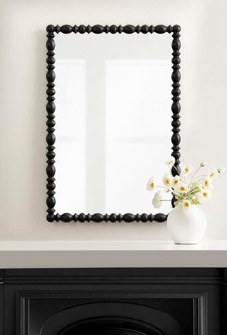 Kate and Laurel Prindle Turned Wood Beaded Rectangle Mirror, 23 x 34, Black, Vintage Rectangular Wall Mirror for Use as Fireplace Mantel Mirror Bathroom Mirror for Over Sink in Saudi Arabia