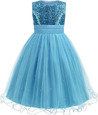 Flower Girls Sequin Dress Girls Dresses Birthday Princess Dress for Wedding Tulle Pearl Sleeveless Party Pageant in Saudi Arabia