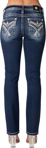 Miss Me Women's Leather Criss Cross Faux Flap Pocket Mid-Rise Straight Jeans in Saudi Arabia