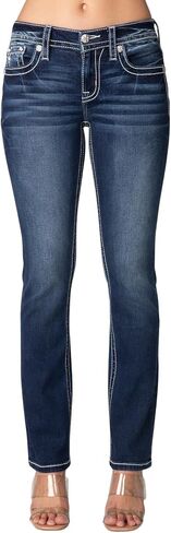 Miss Me Women's Leather Criss Cross Faux Flap Pocket Mid-Rise Straight Jeans in Saudi Arabia