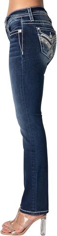 Miss Me Women's Leather Criss Cross Faux Flap Pocket Mid-Rise Straight Jeans in Saudi Arabia